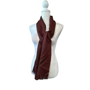 vintage unisex gingham plaid print burgundy scarf